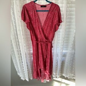 Red patterned, Midi/High Low Wrap dress, "zessica" brand, xl